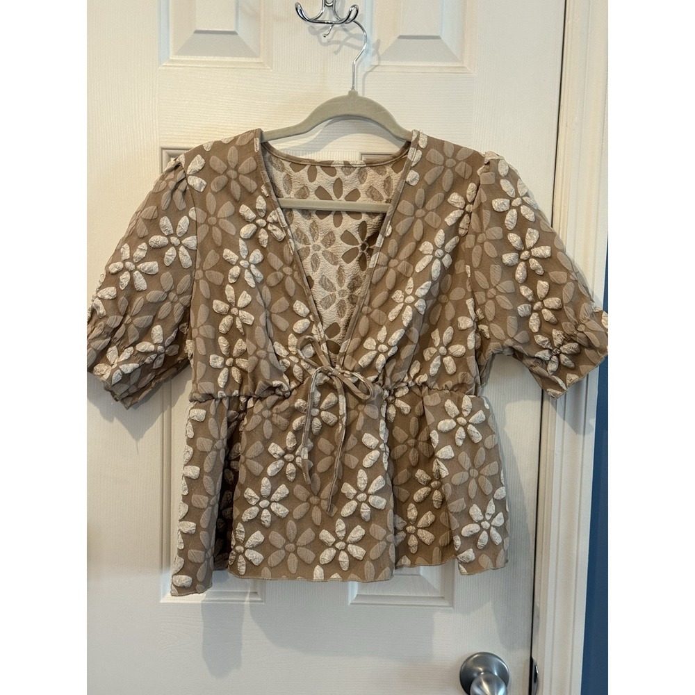 Tan Floral Cottage Boho Baby Doll Top Shein Size Curve XL‎ Party Prairie Chic